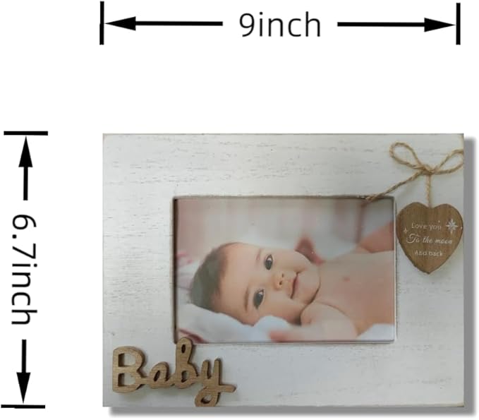 Baby Picture Frame 4x6,Love You to The Moon and Back Photo Frame with Heart for Baby Birthday and Newborn Gift,Black Heart Photo Frame 4x6 (Baby Horizontal)