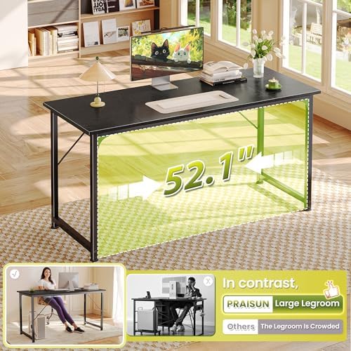 PRAISUN 55 Inch Computer Desk, Office Desk, Spacious Desktop, Black