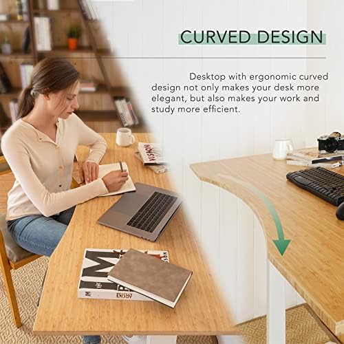 FLEXISPOT E6 Bamboo 3-Stage Dual Motor 60 x 30 Electric Standing Desk Sit Stand Up Desk, Holds 220 lbs, Adjustable Height w/Memory Presets, Solid Bamboo Curved Desktop & Black Frame, Ships in 2 Boxes