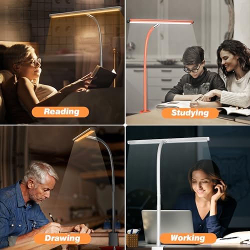 Airlonv LED Desk Lamp with Clamp, 17" Stepless Dimming Light, Orange