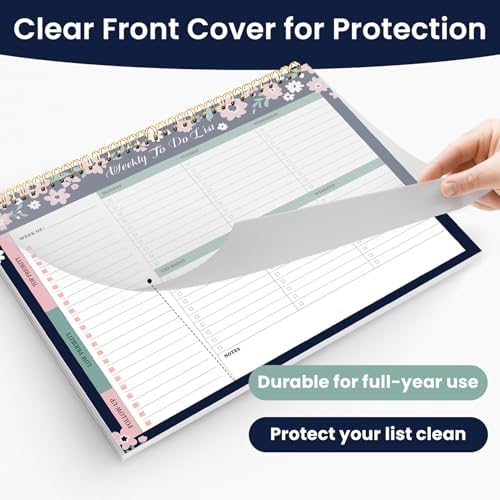 Weekly To Do List Notepad with 52 Undated Sheets（8.5"×11"）- Undated Weekly Planner Notepad for Office Desk Accessories and Supplies - Navy Blossom