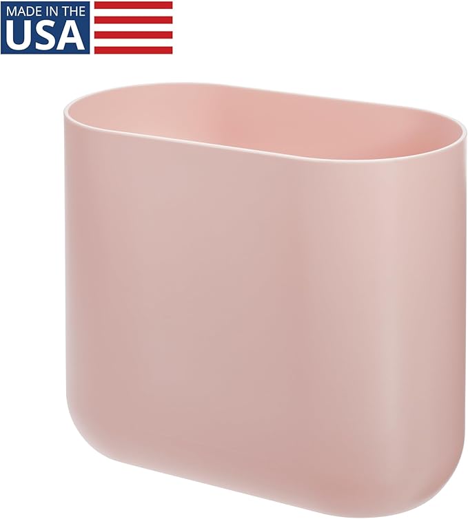 iDesign Small Slim Plastic Bathroom Trash Can, Garbage Can for Bedroom, Office, Desk, Dorm, Pink