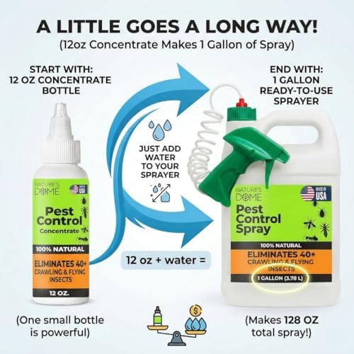 Nature's Dome Pest Control Concentrate 12 Oz | One Bottle Makes 1 Gallon of Ant & Bug Spray | Indoor & Outdoor Ant Spray for Home, Yard & Patio | Kills Fleas, Ticks, Ants & Mosquitos | Plant-Based