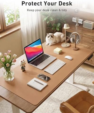 Aothia Faux Leather Desk Mat, Waterproof Desk Pad (Khaki, 48" x 17")
