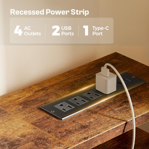 Huuger 47 inch Computer Desk with Power Outlets & 4 Drawers