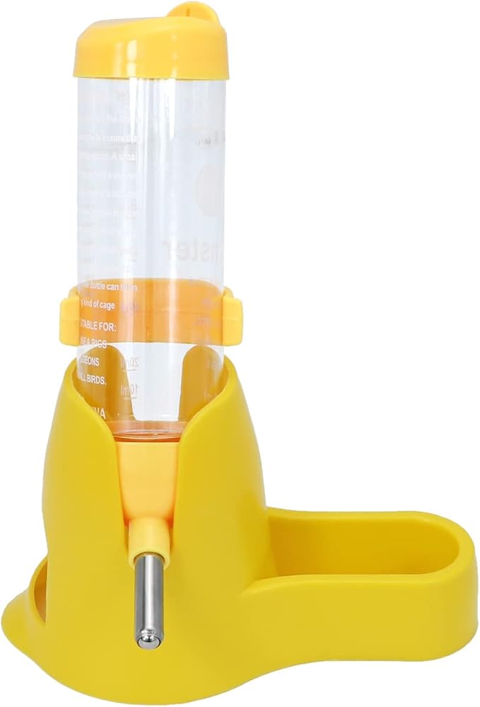Wontee 3 in 1 Hamster Water Bottle with Food Bowl Hideout Base 125ML Yellow | Water dispenser, food container, hideout, stable base, easy to refill, for glass tank/cage, dwarf hamster/mouse/gerbil, 4.2oz