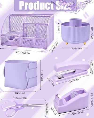 LXEVIHK Purple Desk Accessories 21-Piece Office Supplies Gift Set for Women