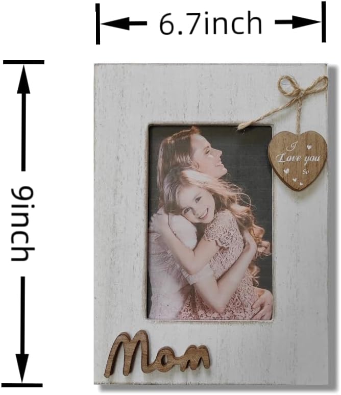 Mom Picture Frame,I Love You Mom Photo Frame with Heart,Mother's Day Gift,Gift for Mother or Stepmother from Daughter and Sun, Wooden Frame 4x6 Vertical