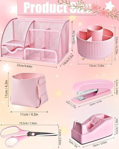 LXEVIHK Pink Desk Accessories 21-Piece Office Supplies Gift Set for Women
