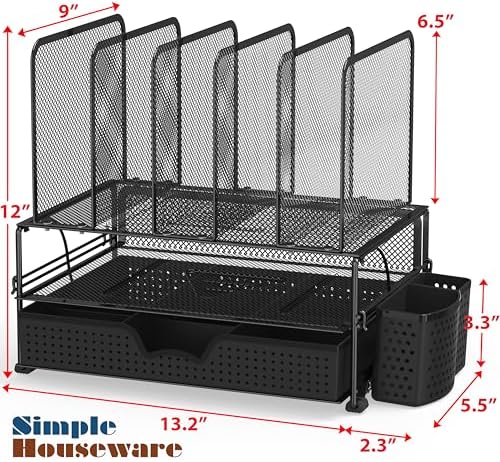 Simple Houseware Desk File Organizer for Office Supplies w/Drawer, Black