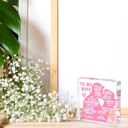 To My Wife Gift from Husband, Heartfelt Romantic Love Plaque, Anniversary and Valentine's Day Gift for Wife, Wedding Keepsake for Birthday, Christmas, Pink Acrylic Desk Decor, Valentine's Day decorations