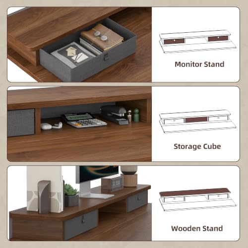 TIQLAB 48 * 24 inch Standing Desk with Two Drawers&Top Shelf, Black Walnut