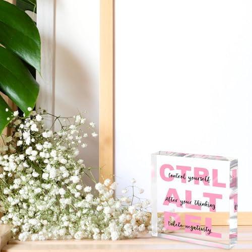 Empowerment Acrylic Sign - 4"x 4" Pink Office Desk Gift for Female Employees, Team Appreciation Decor with Inspirational Quote, Corporate Women's Day
