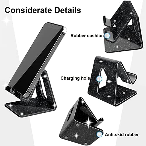 Crpich Acrylic Cell Phone Stand, Portable Phone Holder, Phone Stand for Desk, Compatible with Phone16 15 14 13 12 Pro Max Mini 11 Xr 8 Plus SE, Switch, Android Smartphone, Pad, Tablet, Glitter Black