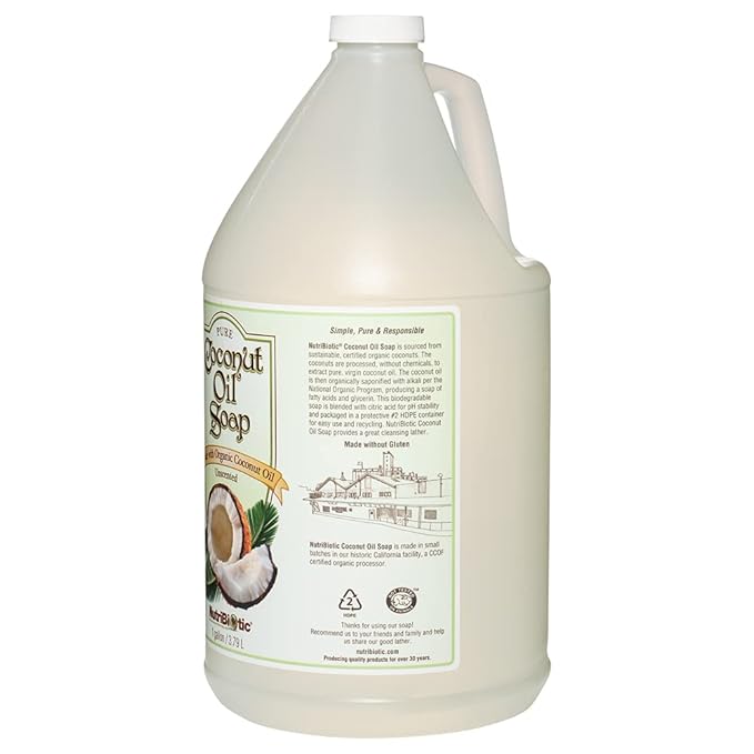 NutriBiotic – Pure Coconut Oil Soap, Unscented, 1 Gallon | Certified Organic, Unrefined, Biodegradable, Vegan & Made without GMOs, Gluten, Parabens Or Sulfates | Rich, Cleansing Lather