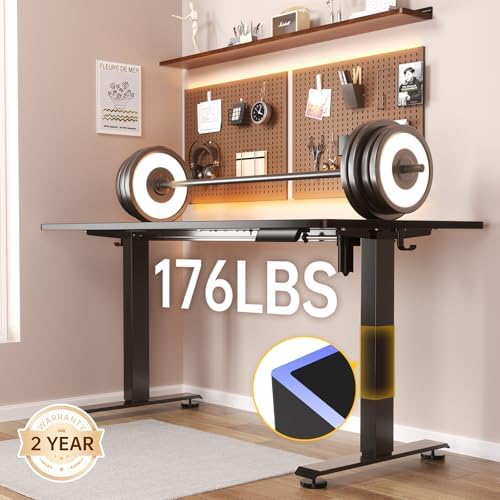 Veken 63×27.6 Inch Large Electric Standing Desk, Gaming Table, Black