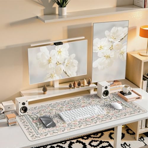 iCasso Desk Mat for Women Desk Accessories, 35.4x15.7in,Cozy Gray Floral