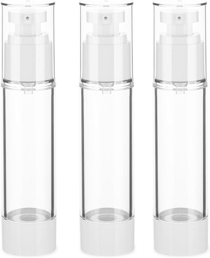 1.7OZ/50ML Clear Airless Pump Bottles, Lotion Dispenser Travel with Pump, Vacuum Plastic Travel Size Lotion Bottle for Foundation, Creams, Cosmetic(3 Pack)