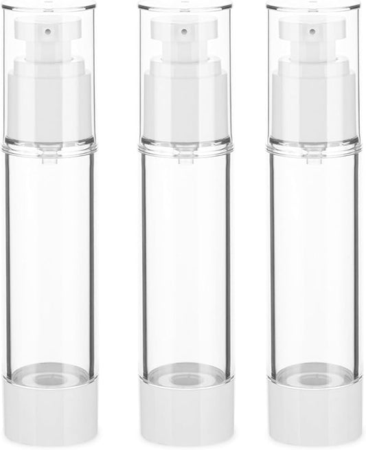 1.7OZ/50ML Clear Airless Pump Bottles, Lotion Dispenser Travel with Pump, Vacuum Plastic Travel Size Lotion Bottle for Foundation, Creams, Cosmetic(3 Pack)