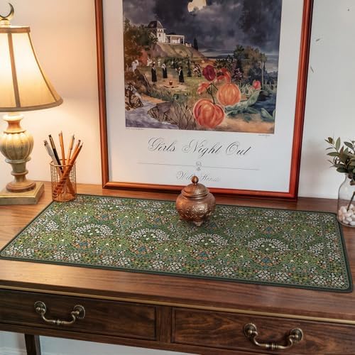 iCasso Aesthetic Floral Desk Mat, 31.5x11.8in Mouse Pads, Retro Green