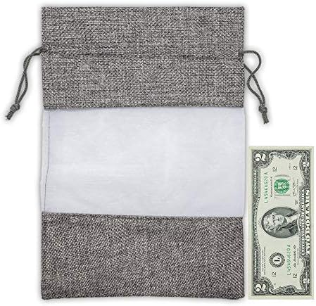48-Pack X-Large Linen Burlap & Organza Gift Bags w. Drawstrings (7.5x11.5 in, Gray) - Party Favors, Presents, Samples & Treats Mesh Pouch by The Display Guys