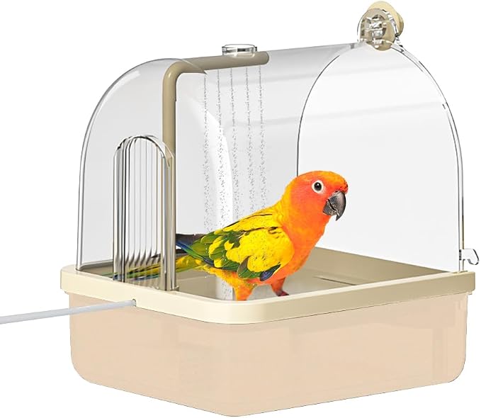 Automatic Bird Bath for Cage, Parakeet Bath with Pump | Indoor Bird Shower with Running Water, Filter, Bird Cage Accessory for Pet Birds Conure Budgies Cockatiels Lovebird