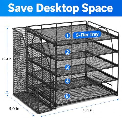 OPNICE Desk Organizer, 5-Tier Paper Organizer Letter Tray, Black