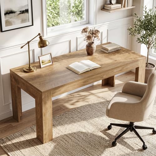 Tribesigns 63" Modern Home Office Desk, Wooden Computer Desk, Light Brown