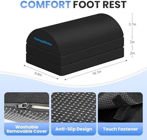 TranquilRelax Foot Rest Under Desk, 3-Height Adjustable Foot Stool, Black
