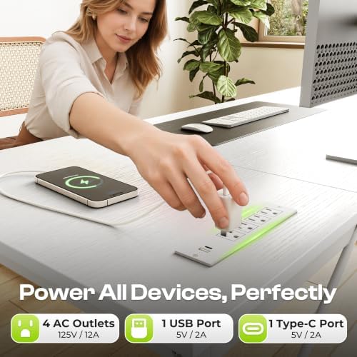 PRAISUN 70x24 Inch Computer Desk with Power Outlets & USB-C, White
