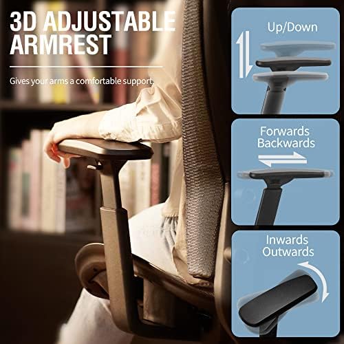 Ergonomic Mesh Office Chair,Comfy Computer Desk Chair - BIFMA 5.1 Certified Commercial Swivel Task Chair for Home Office - Adjustable Lumbar Support & Armrests,Tilt Function,Wide Seat