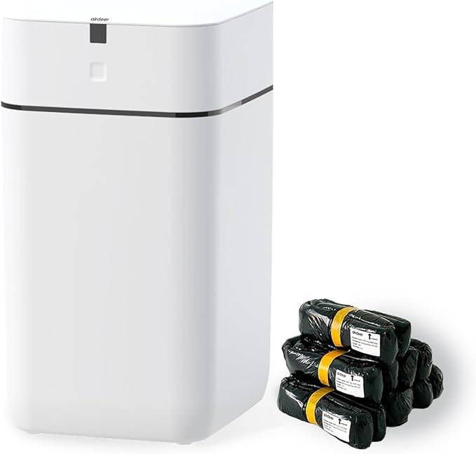 Airdeer Automatic Trash Can, 4 Gallon Self Sealing and Self-Changing Smart Trash Can, Motion Sensor, Touchless Garbage can with lid for Kitchen Bathroom Bedroom, 6 Refill Rings(A1, Black Line)
