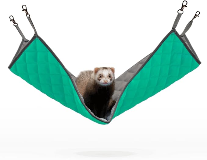 Paw Inspired Hanging Fleece Hammock for Small Animals, Gray/Green | Hammock with Swivel Clips for Pet Cage for Ferrets, Rats, Chinchillas, Sugar Gliders, Hideout Toy for Guinea Pigs, Hamsters
