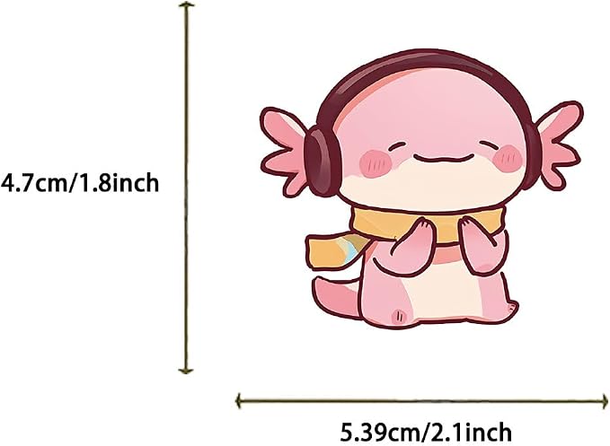 50Pcs Axolotl Sticker, Cute Salamander Stickers for Kids Teens Adults, Vinyl Cartoon Pink Animals Decals Kawaii Axolotls Sticker for Decor Water Bottles Laptops Guitar Scrapbook (Axolotl)