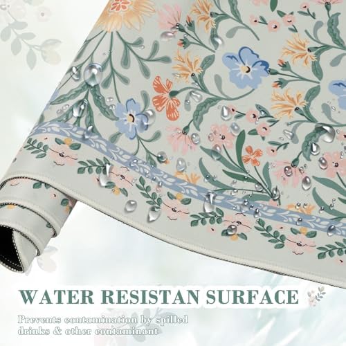 iCasso Aesthetic Desk Mat,31.5x11.8 Mouse Pads,Green Floral