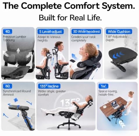 SIHOO B300 PRO Ergonomic Office Chair with Footrest, 300 LBS, Dark Black