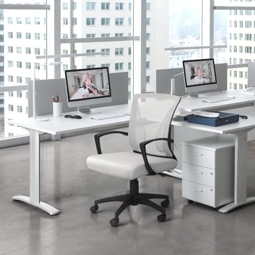 Furmax Office Chair Ergonomic Computer Desk Mesh Chair Mid Back Swivel Lumbar Support with Armrest (1, White)