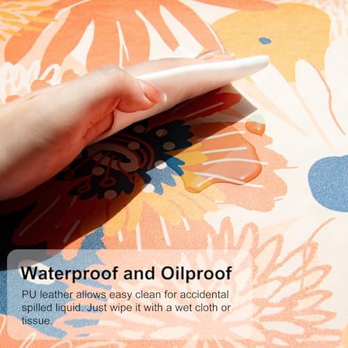 QiyI PU Leather Large Mouse Pad, Office Decor, 31.5" x 11.8", Orange Flower