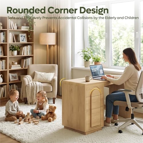Bestier 47" Home Office Desk with 3 Drawers, Executive Style, Natural Oak