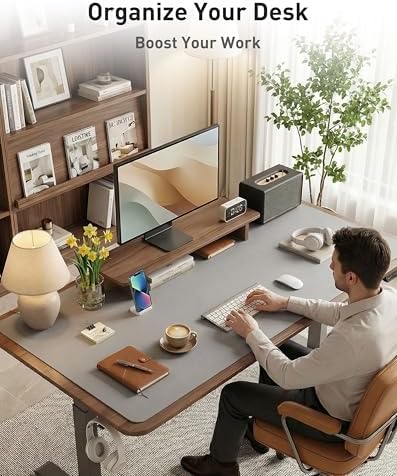Aothia Faux Leather Desk Mat - Large Mouse Pad, Non-Slip PU Leather Blotter, Waterproof Writing Surface for Office and Home (Light Grey, 40" x 24")