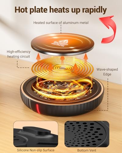 HouseGem Large Candle Warmer Plate - Coffee Cup Mug Warmer for Desk, Candle Melter, Electric Mug Heater for Beverages, Milk & Tea, Coffee Accessories Ideal Gifts Keep Cup Warm (Black)