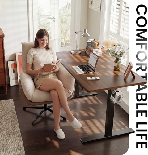CubiCubi Electric Standing Desk 55 x 24 Inch, Height Adjustable Sit Stand Desk with Memory Presets, Splice Desktop Computer Desk for Home Office, Black Frame/Dark Walnut Top