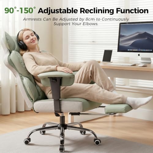 GTPLAYER Big and Tall Gaming Chair 400lbs Heavy Duty Office Chair with Foot Rest & Ergonomic Pocket Spring Lumbar Support, High Back 3D Saddle Shaped Cushion for Back Pain Relief, Green