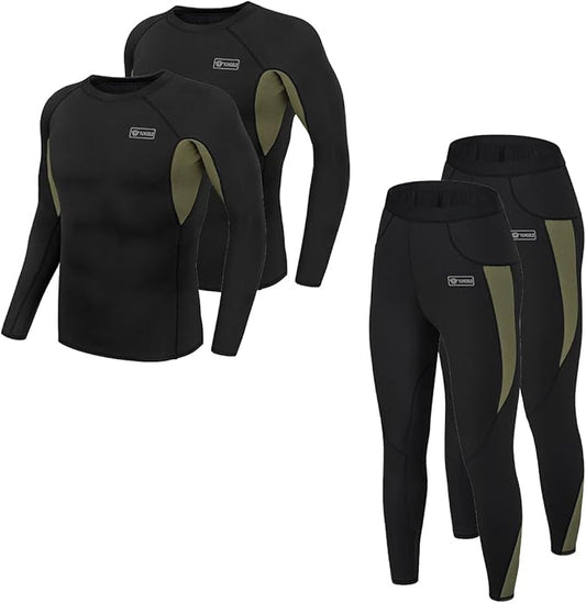 Men’s Thermal Underwear Set, Winter Fleece Lined Sport Long Johns Base Layer Quick Drying Thermo for Hunting Skiing