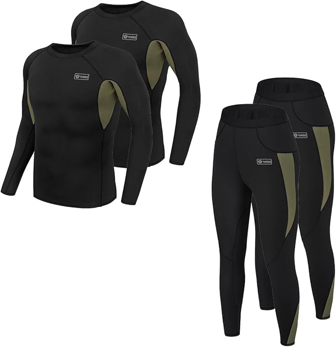 Men’s Thermal Underwear Set, Winter Fleece Lined Sport Long Johns Base Layer Quick Drying Thermo for Hunting Skiing