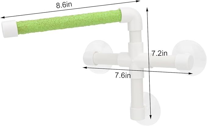 Hypeety Portable Suction Cup Bird Window and Shower Perch Toy Parrot Stand | 3 strong suction cups, parrot bath perch with quartz sand surface, fits windows/tile, for parakeets/budgies/cockatiels, green