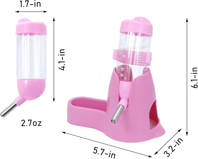 Wontee 3 in 1 Hamster Water Bottle with Food Bowl Hideout Base, 80ML, Pink | Water dispenser, food container, hideout, stable base, easy to refill, for glass tank/cage, dwarf hamster/mouse/gerbil, 2.7oz