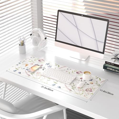 QiyI PU Leather Large Mouse Pad, 31.5" x 11.8", Watercolor Flowers