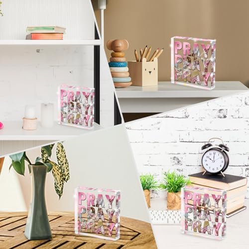 Religious Gifts for Women, Pink Inspirational Decor Pray Over It Bible Verse Art Christian Gifts, 4x 4 Inches Office Desk Accessories Decor Sign