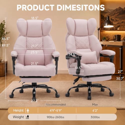 GTPLAYER Big&Tall Ergonomic Gaming Chair, Wide Spring Seat, Linkage Armrest,Pink